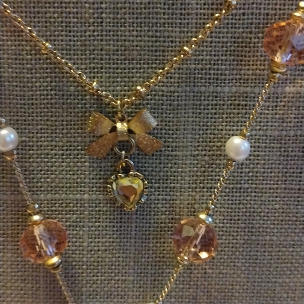 Betsey Johnson Three Tier Heart Necklace Faceted Heart Gorgeous - Picture 5 of 12